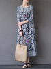 Gracila Vintage 3/4 Sleeve Ethnic Printed Long Maxi Women Dresses