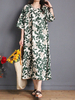 Gracila Vintage Casual Women Half Sleeve Leaf Print Dresses