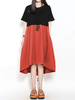 Gracila Vintage Casual Women Short Sleeve Patchwork Dresses
