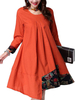 Gracila Vintage Ethnic Printed Splicing Pleated A-Line Flare Long Sleeve Dress