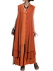 Gracila Vintage Fake Two Pieces Button Sleeveless Maxi Dress For Women