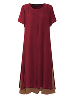 Gracila Vintage Fake Two Pieces Short Sleeve Women Dresses