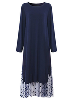 Gracila Vintage Lace Large Hem Long Sleeve Double Layers Maxi Dresses