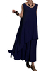 Gracila Vintage Layered Irregular Sleeveless O-neck Maxi Dress For Women