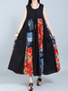 Gracila Vintage Patchwork Sleeveless Hooded Women Maxi Dresses