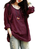 Gracila Vintage Pure Color Long Sleeve Pockets Loose Women Shirts
