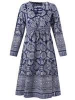 Gracila Vintage Women Ethnic Printed Long Sleeve Plate Buckle Dresses