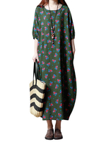 Gracila Vintage Women Floral Printed Half Sleeve Long Maxi Dresses