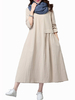 Gracila Vintage Women Loose Long Sleeve Pleated Pure Color Long Maxi Dresses