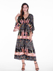 Gracila Vintage Women Printed V-Neck High Waist Long Maxi Dresses