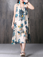 Gracila Vintage Women Sleeveless Printed Mid-Long Dresses