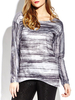 Gracila Women Casual Print Loose Irregular O-neck Long Sleeve T-shirt