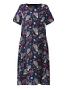Gracila Women Casual Printed O-Neck Short Sleeve Loose Dresses