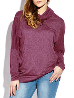 Gracila Women Casual Turtleneck Irregular Long Sleeve T-shirt