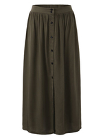 Gracila Women Elastic Waist Pure Color Buttons Long Skirts