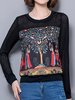 Gracila Women Ethnic Printed Sleeve Hollow Out Patchwork T-shirts