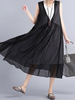 Gracila Women Fake Two Pieces Sleeveless Vintage Loose Dresses