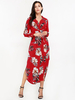 Gracila Women Floral Printed V-neck Long Sleeve Shirt Dresses