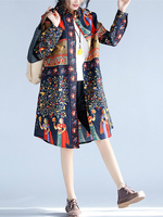 Gracila Women Folk Style Printed Buttons Long Sleeve Pocket Spring Blouses
