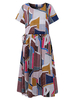 Gracila Women O-Neck Short Sleeve Patchwork Print Dresses