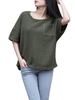 Gracila Women Short Sleeve Pocket Pure Color T-shirts