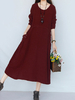 Gracila Women Vintage Pocket Embroidered Long Sleeve Maxi Dresses