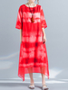 Gradient Color Print 3/4 Sleeve O Neck Women Dresses