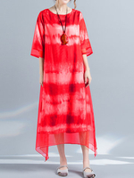 Gradient Color Print 3/4 Sleeve O Neck Women Dresses