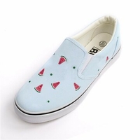 Graffiti Watermelon Flat Blue Slip On Camvas Cute Shoes