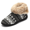 Gray And White Knitting Weave Stripe Ankle Slip Fur Lining Flat Boots