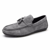 Gray Tassel Breathable Slip On Stitching Flat Casual Driving Shoes