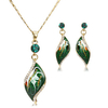 Green Oil Painting 14K Gold Plated Crystal Drop Jewelry Set