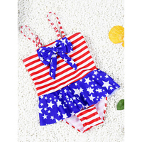Gute Girls American Flag Stars Stripes Printing Bowknot One-piece Bathing Suit