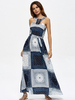 Gypsy Style Print Halter Sleeveless Hollow Maxi Dress For Women