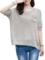 Hallow Out Solid Acrylic Knit Loose Elegant Casual Women Sweater