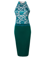 Halter Lace Patchwork Knee-Length Sleeveless Bodycon Bodycon Pencil Dress