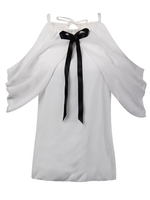 Halter Neck Bowknot Elegant Off Shoulder White Chiffon Women Blouses