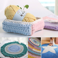 Hand Knitting Blanket Basket Rugs Wool Yarn DIY Crochet Mats Elastic Cloth