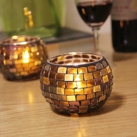 Handcrafted Candle Holder Mosaic Glass Colors Strip Candlestick Candelabra