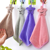 Hanging Hand Towels Bathroom Smiling Face Towel Coral Velvet Absorbent Lint-Free Cloth