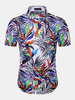 Hawaii Style 3D Fashion Palm Tree Printing Beach Band Collar Dress Shirts for Men
