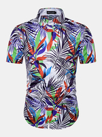Hawaii Style 3D Fashion Palm Tree Printing Beach Band Collar Dress Shirts for Men