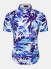 Hawaii Style 3D Palm Tree Printing Beach Band Collar Dress Shirts for Men