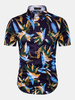 Hawaiian 3D Chain Flower Printing Plus Size Short Sleeves Beach Button Up Dress Shirts for Men