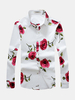 Hawaiian Plus Size Long Sleeves Flower Printing Cotton Button Up Dress Shirts for Men