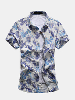 Hawaiian Plus Size Printed Floral Pattern Casual Loose Short Sleeves Buttom Up Beach Shirt For Men