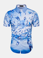 Hawaiian Style 3D Ice Cubes Printing Thin Slim Band Collar Dress Shirt for Men