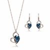 Heart Jewelry Set Alloy Rhinestone Crystal Earrings Necklace Set