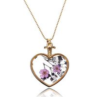 Heart shape Glass Bottle Dry Flower Pendant Necklace