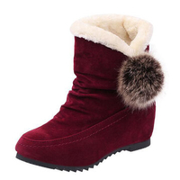 Heel Increasing Ball Cute Ankle Fur Lining Suede Slip On Boots